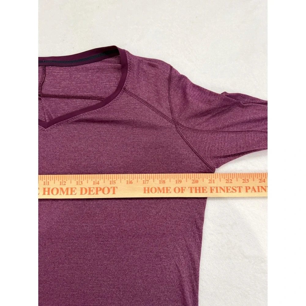 Lululemon Womens L Race Me Long Sleeve Top Heathered Plum V-Neck Athletic Yoga